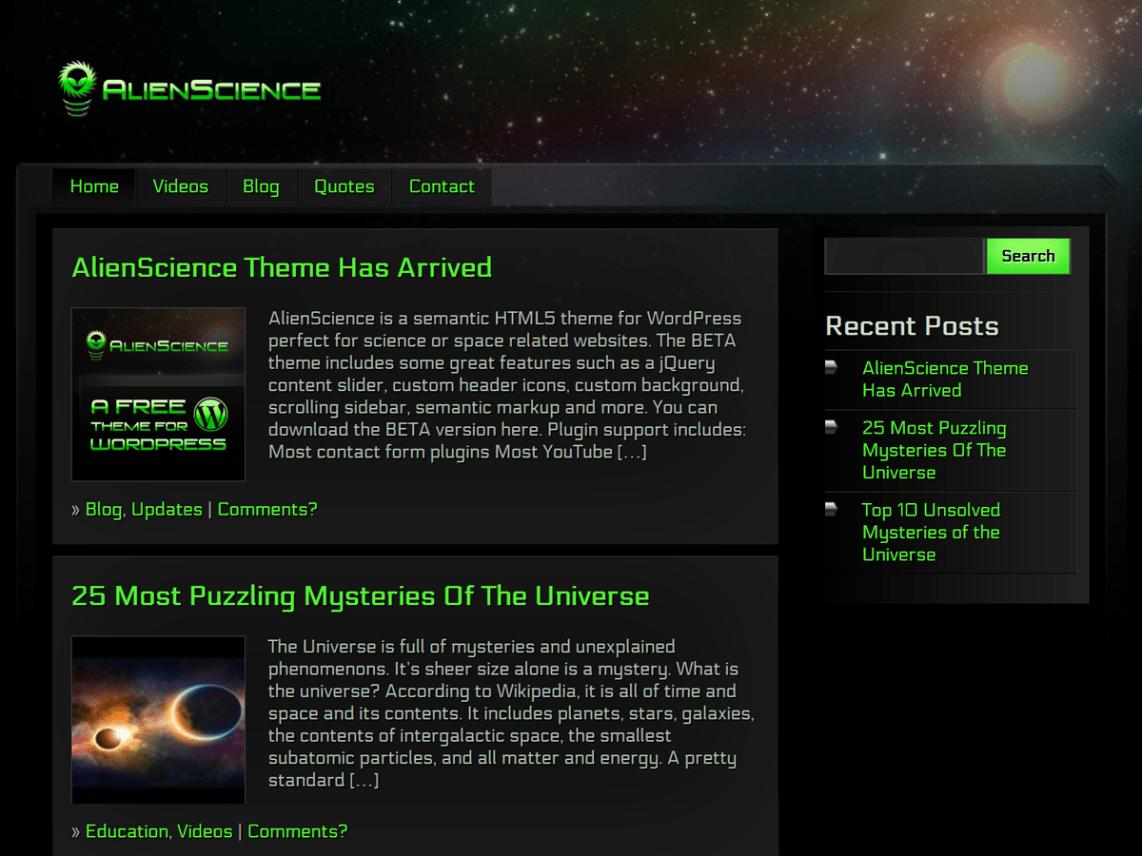 WordPress Theme AlienScience