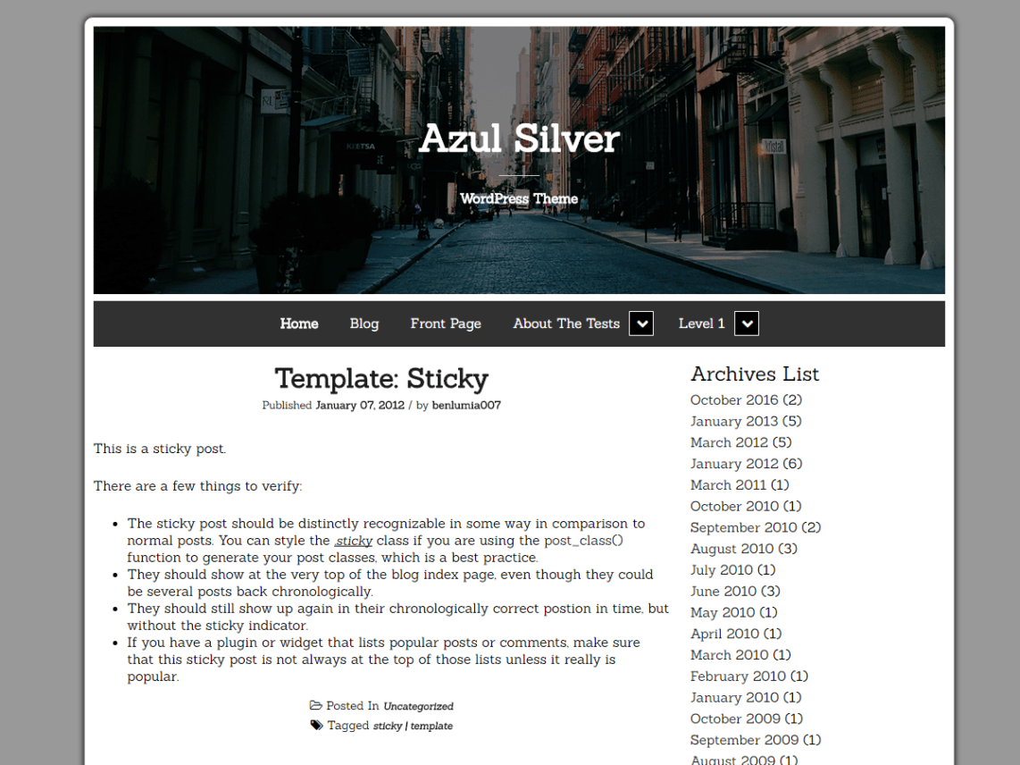 WordPress Theme Azul Silver