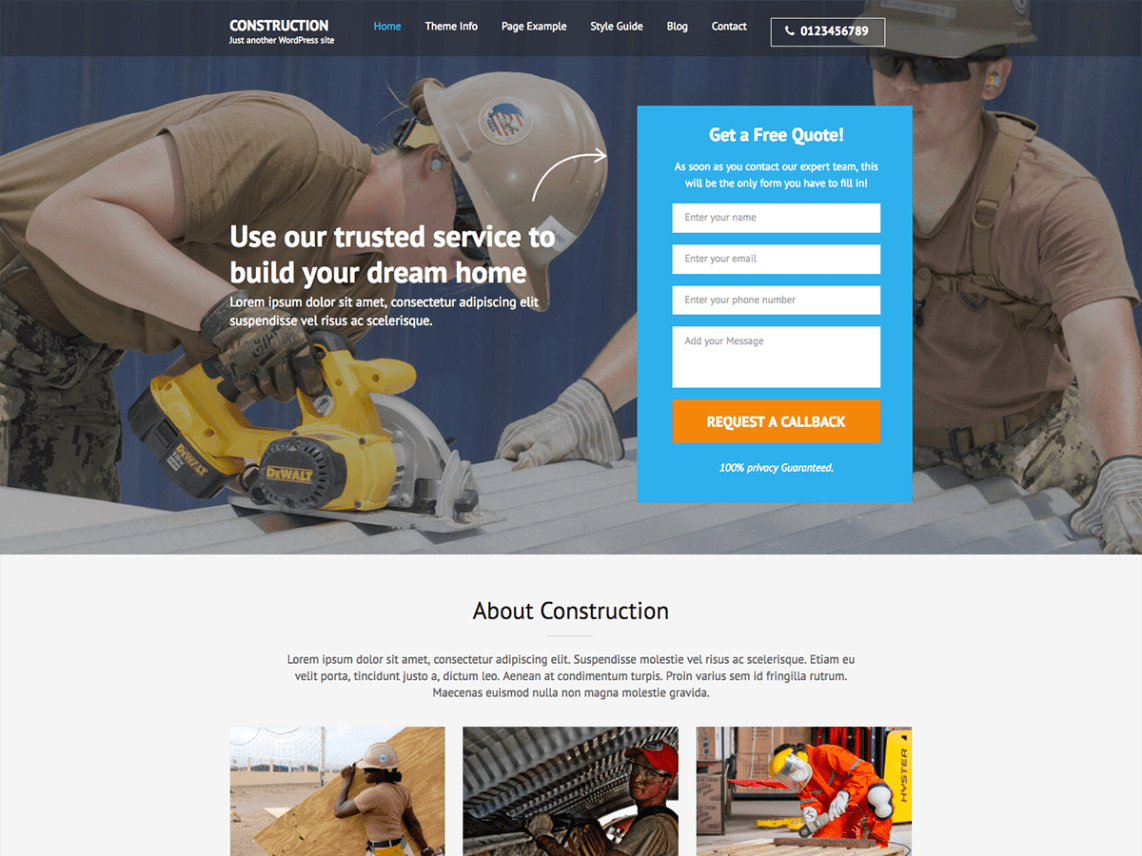 WordPress Theme Construction Landing Page