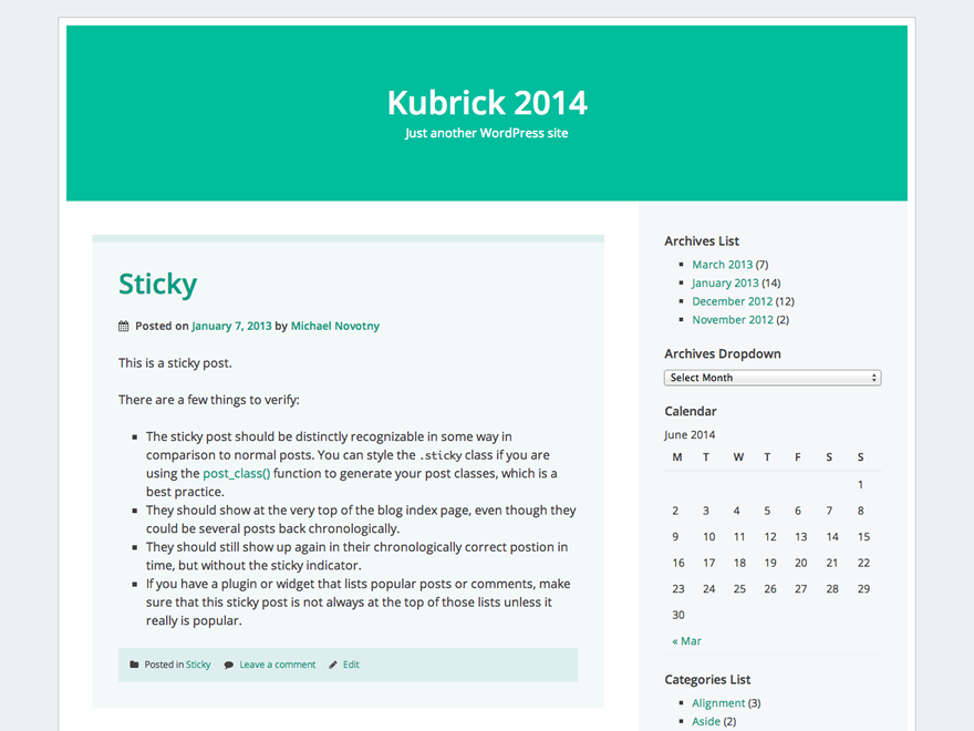 WordPress Theme Kubrick 2014