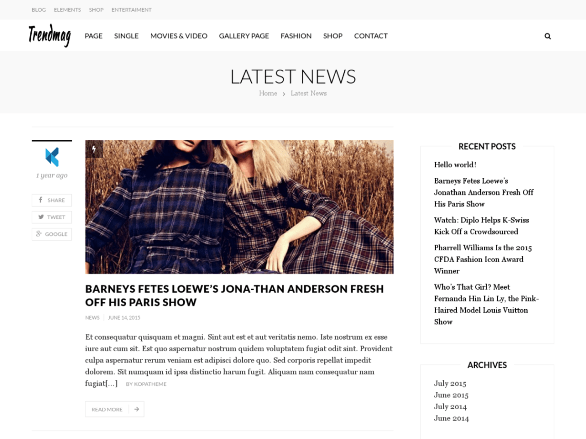 WordPress Theme Trendmag Lite